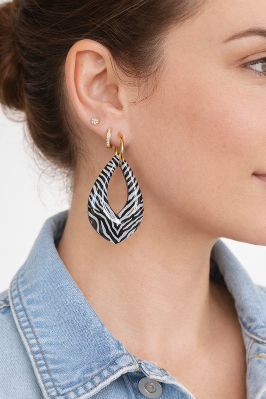 Boucles d’oreilles interchangeables ORIA zèbre (vendues sans créoles)