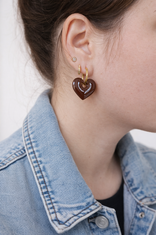 Boucles d'oreilles interchangeables cœurs marron chocolat – (vendues sans créoles)