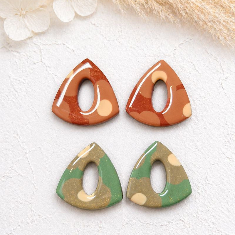 Lot 2 paires de Pampilles effet marbré terracotta & vert – boucles d’oreilles interchangeables femme (vendues sans créoles)