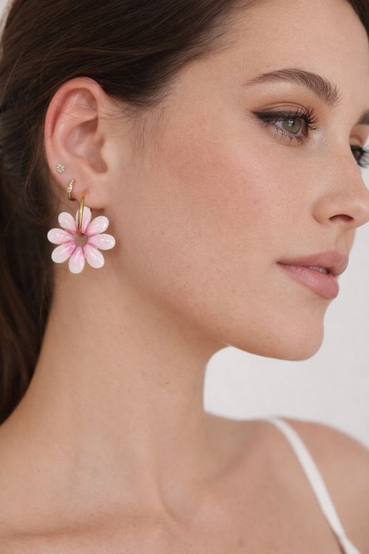 Pampilles marguerites roses – boucles d’oreilles interchangeables femme (vendues sans créoles)