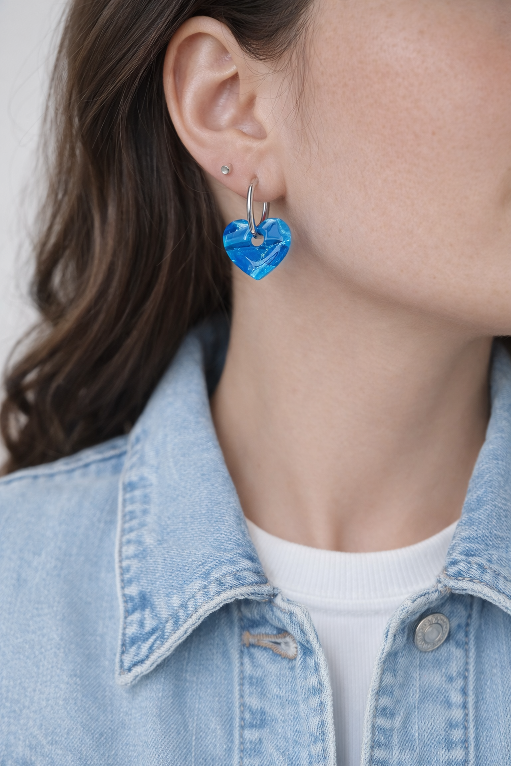 Boucles d'oreilles interchangeables petits cœurs bleu azur – pampilles (vendues sans créoles)