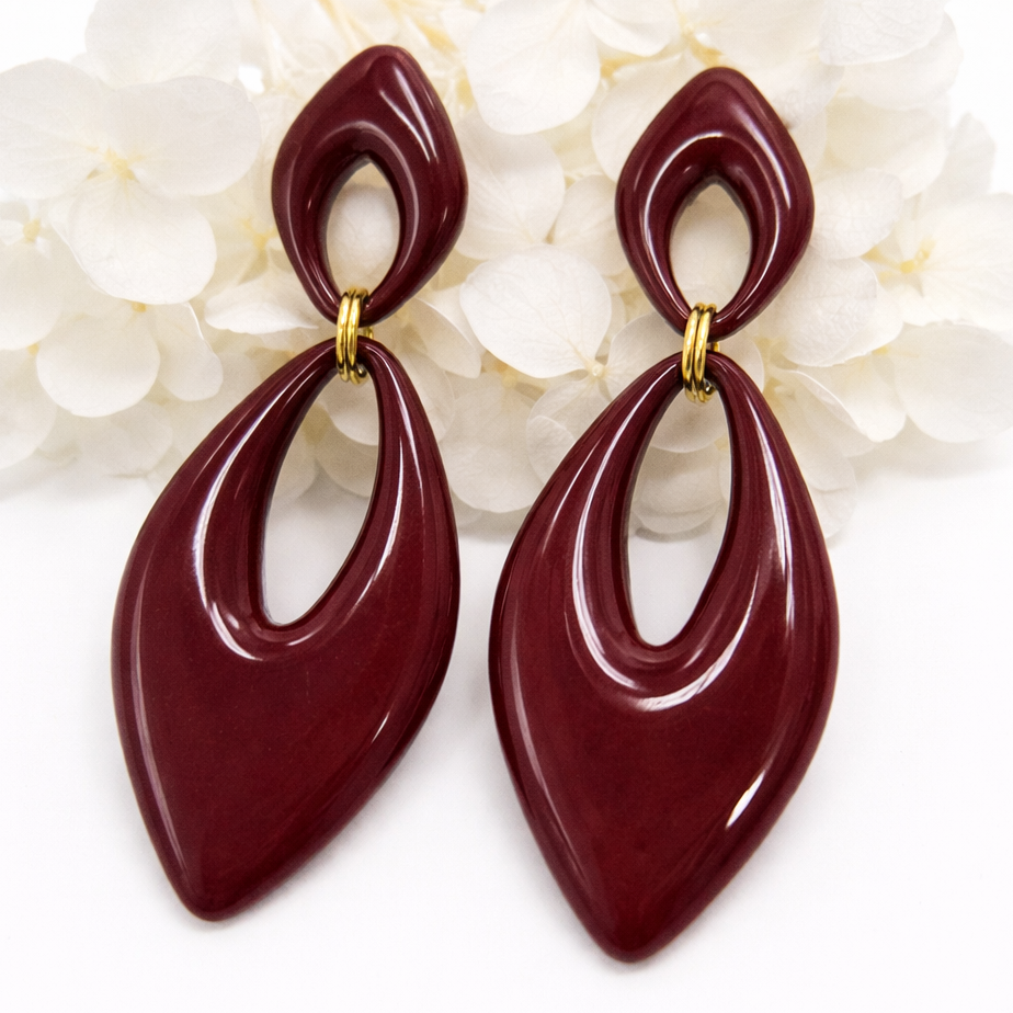 Boucles d’oreilles dorées AURORE BORDEAUX – bijou femme