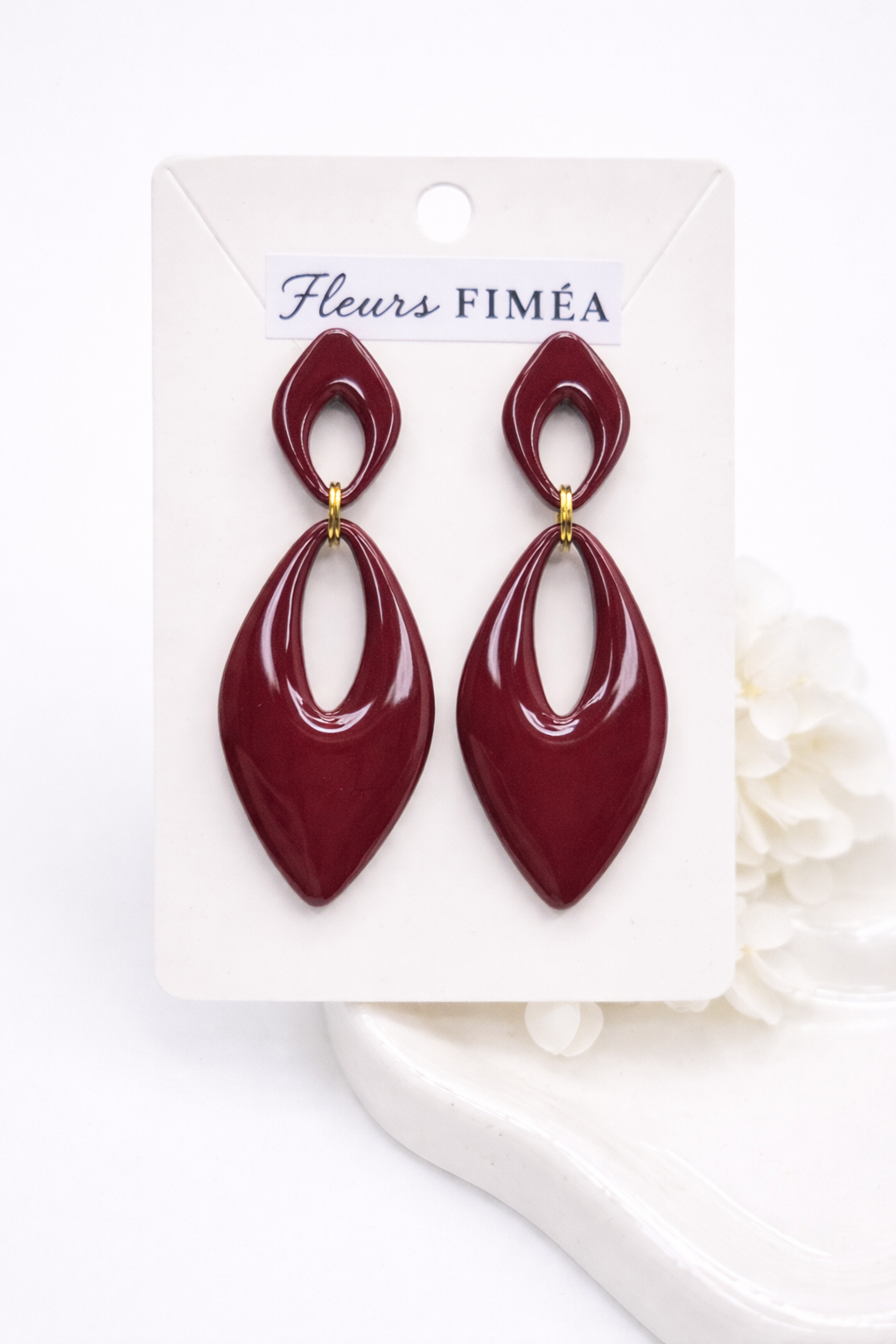 Boucles d’oreilles dorées AURORE BORDEAUX – bijou femme