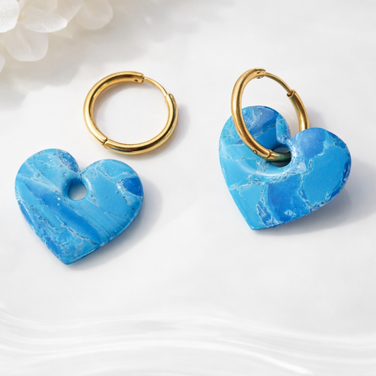Boucles d'oreilles interchangeables cœurs bleu azur – pampilles (vendues sans créoles)