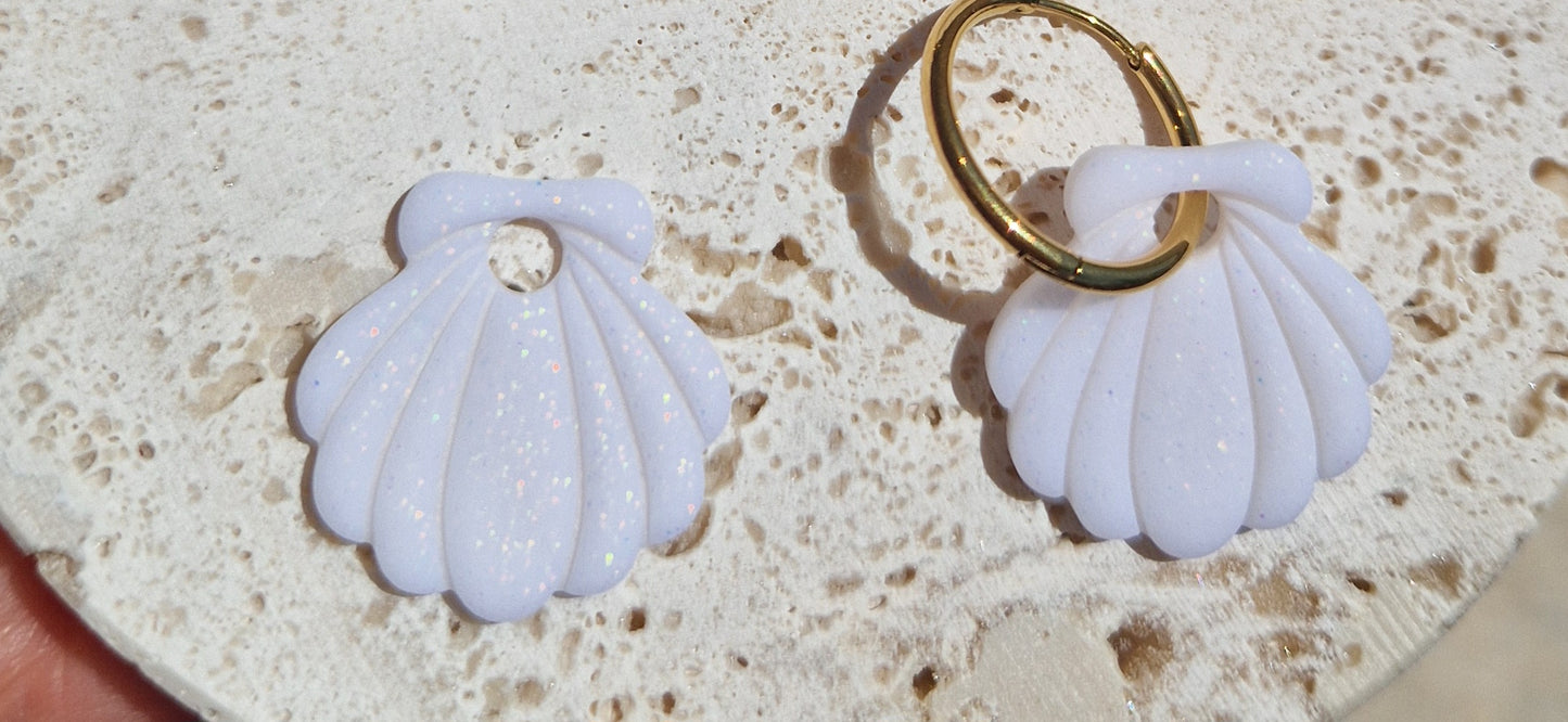Pampilles Coquillage blanc pailleté – boucles d'oreilles interchangeables femme (vendues sans créoles)