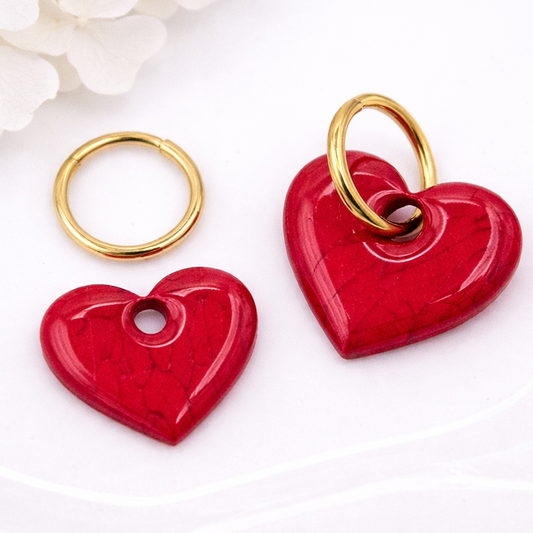 Boucles d'oreilles interchangeables cœurs rouge marbrés – (vendues sans créoles)