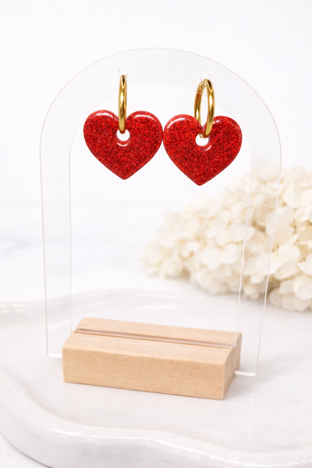 Boucles d’oreilles interchangeables cœurs rouges pailletés (vendues sans créoles)