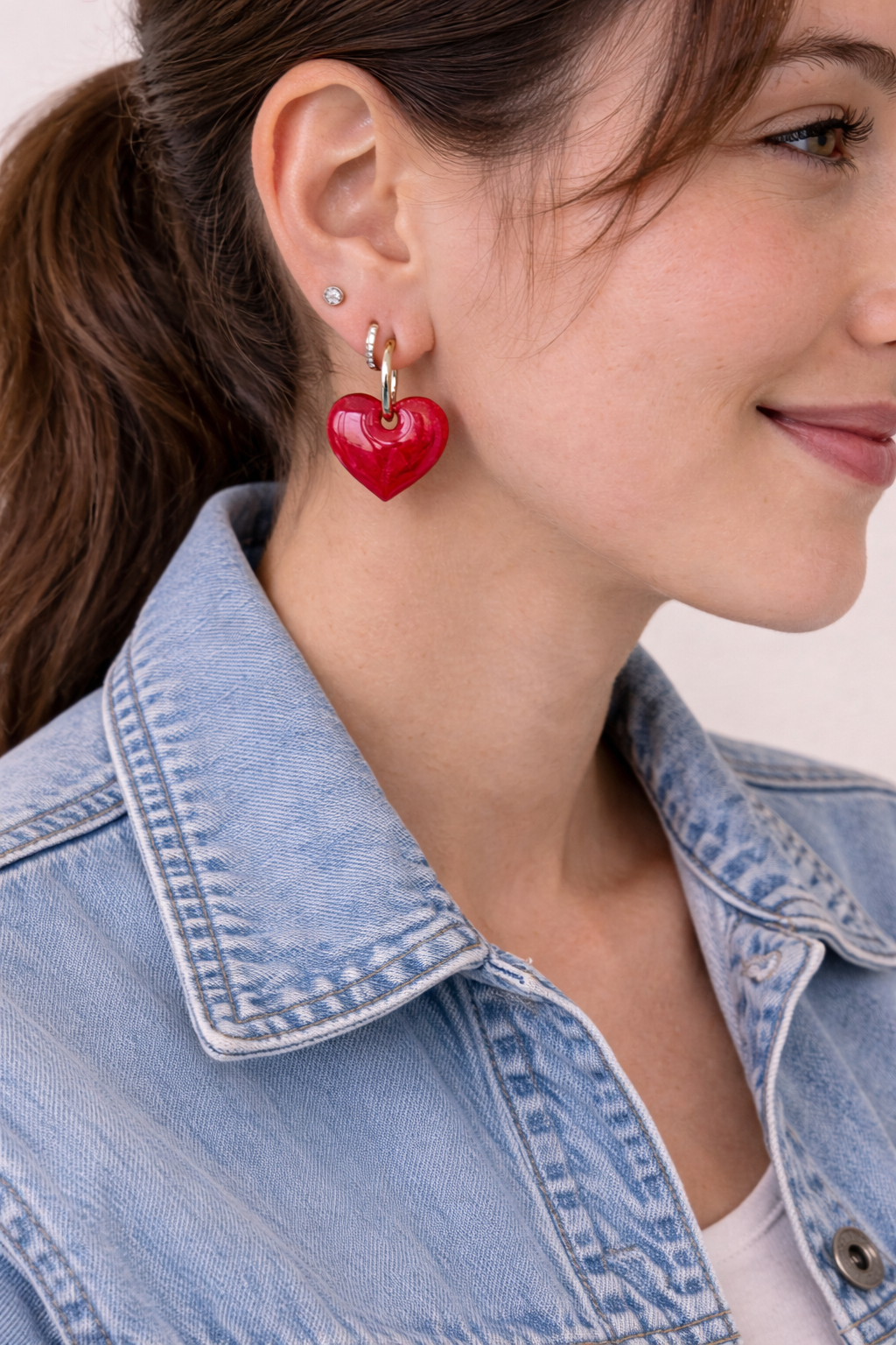 Boucles d'oreilles interchangeables cœurs rouge marbrés – (vendues sans créoles)