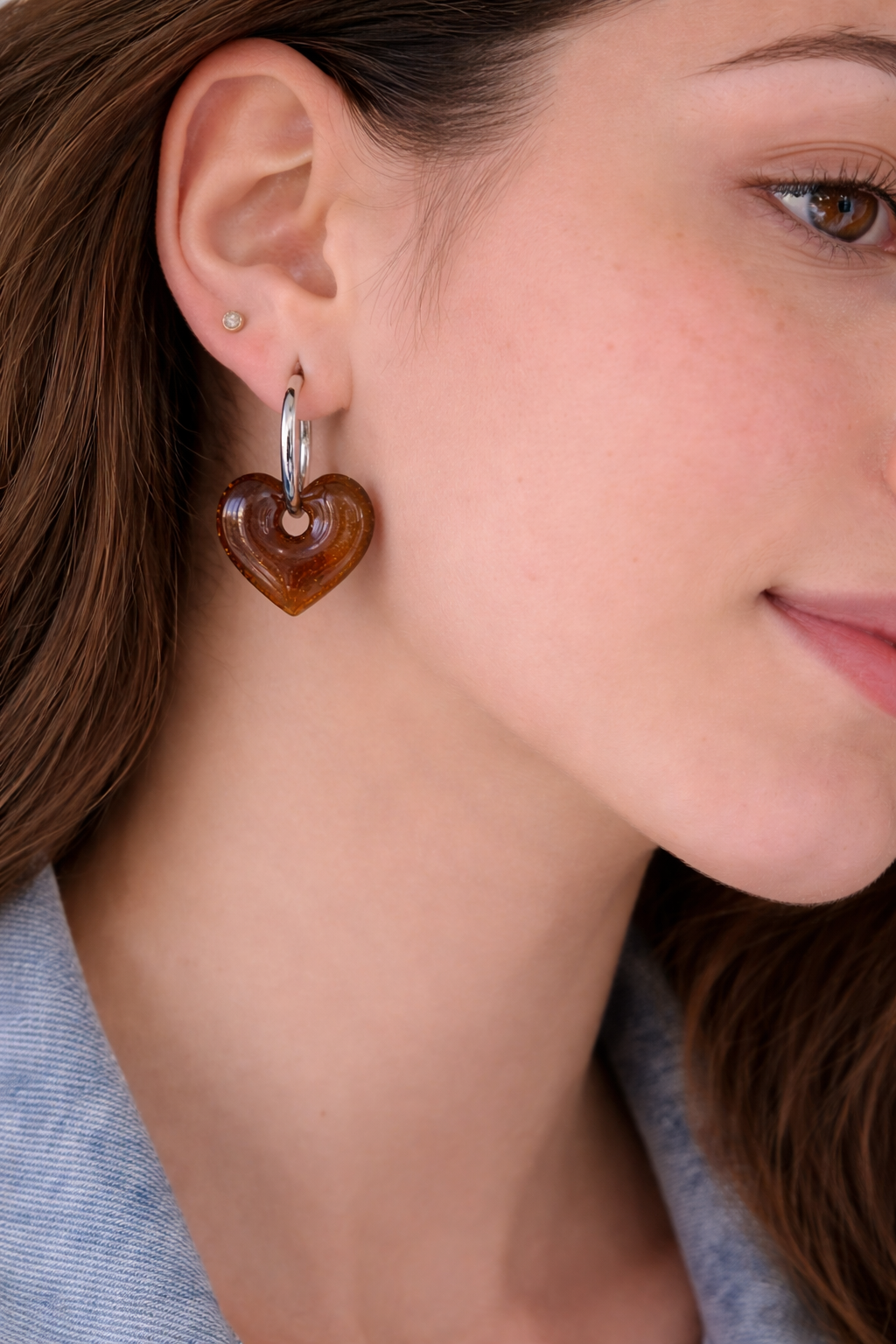 Boucles d'oreilles interchangeables cœurs marron pailletés TIGRA – (vendues sans créoles)