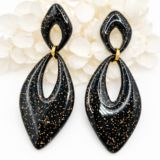Boucles d’oreilles dorées paillettes champagne AURORE – bijou femme