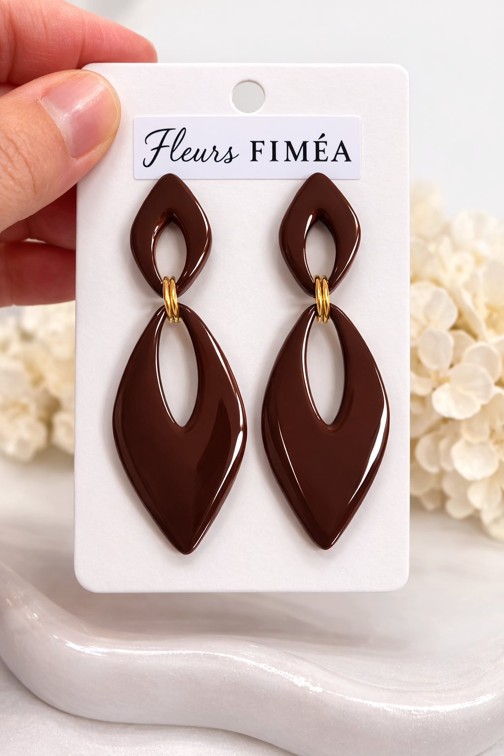 Boucles d’oreilles dorées AURORE marron – bijou femme