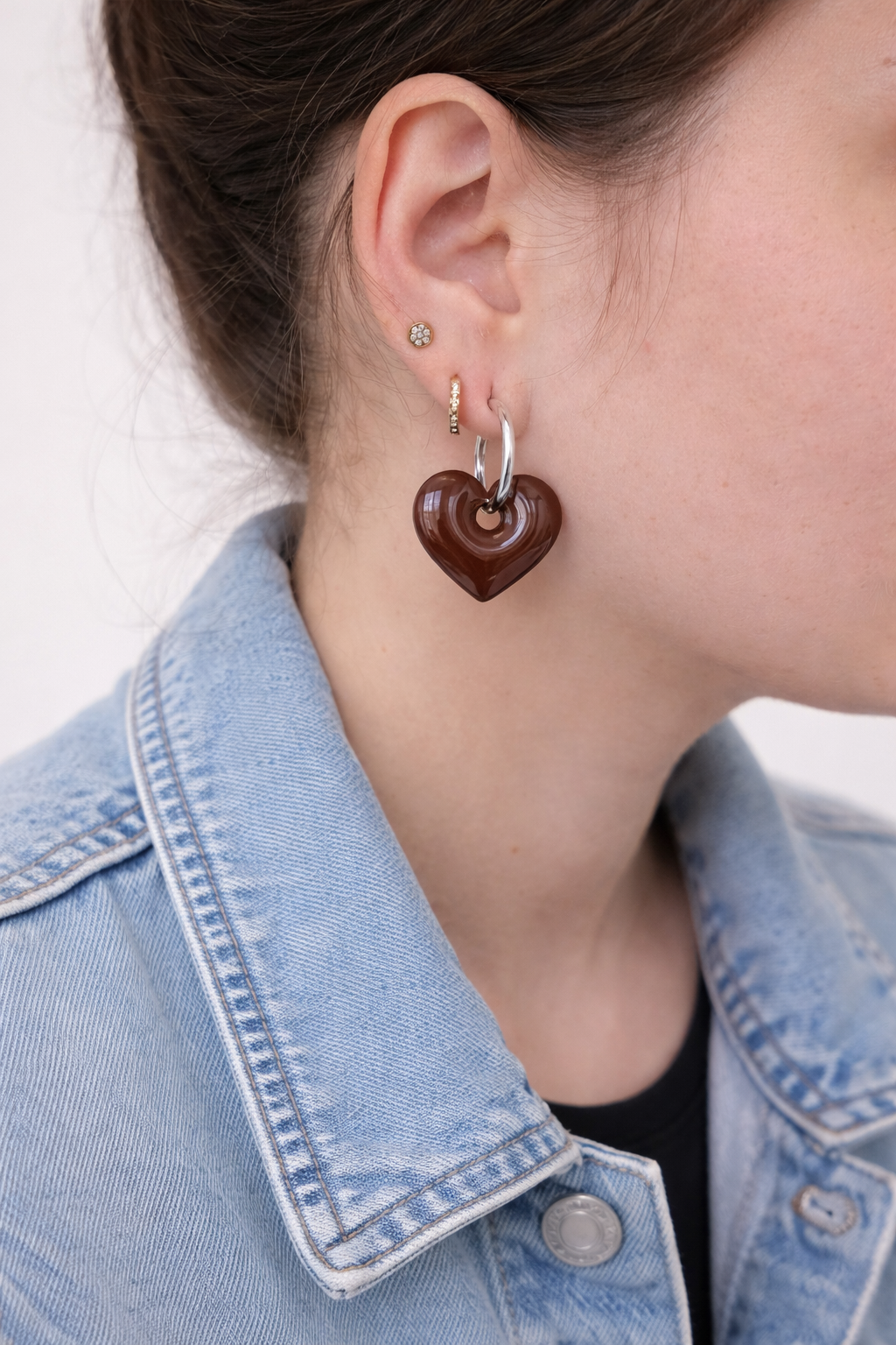 Boucles d'oreilles interchangeables cœurs marron chocolat – (vendues sans créoles)