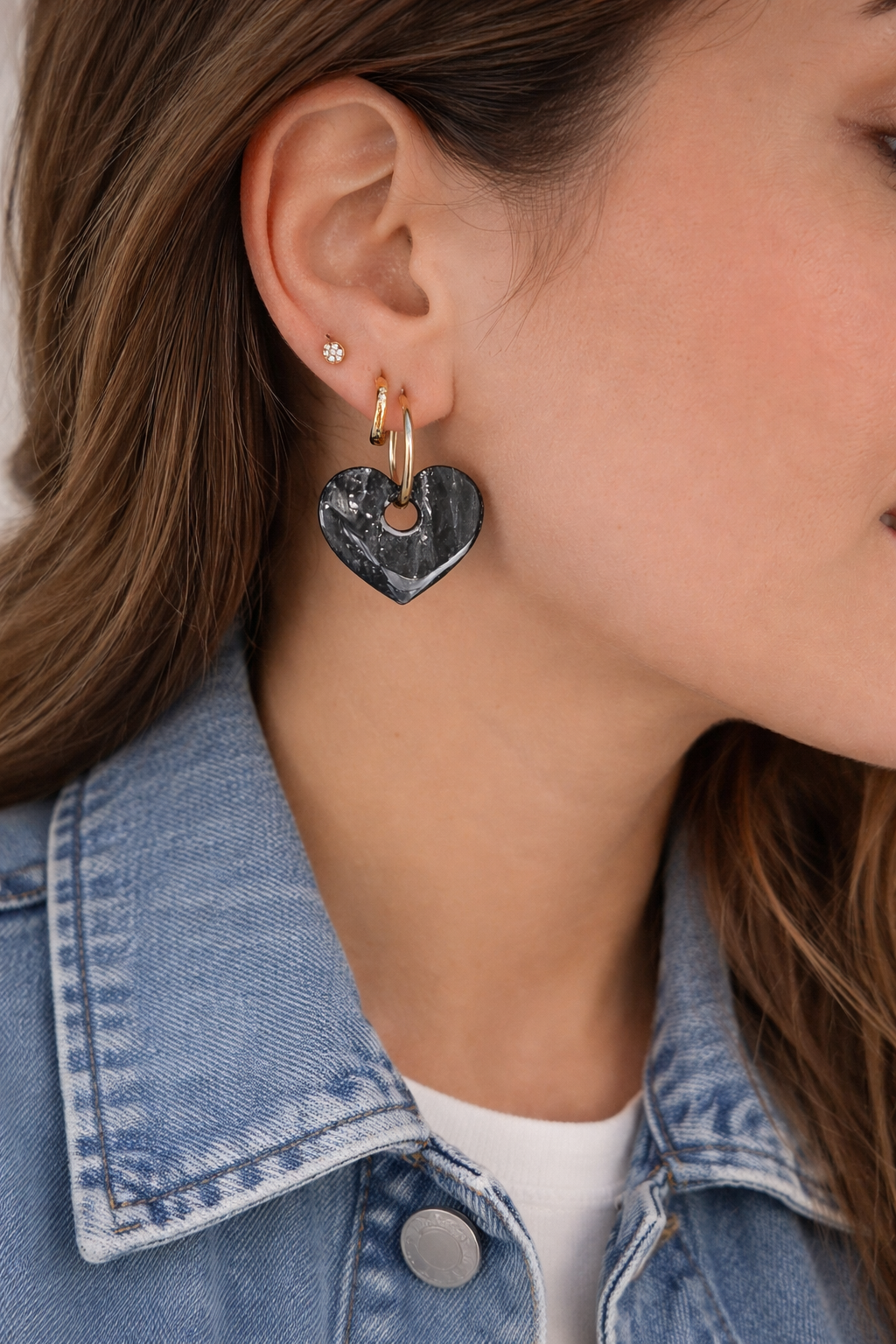 Boucles d’oreilles interchangeables cœurs noirs et argentés (vendues sans créoles)