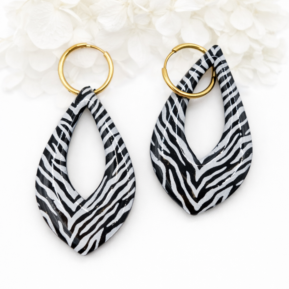 Boucles d’oreilles interchangeables ORIA zèbre (vendues sans créoles)