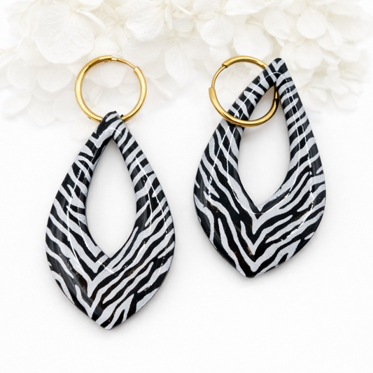 Boucles d’oreilles interchangeables ORIA zèbre (vendues sans créoles)