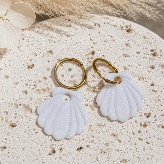 Pampilles Coquillage blanc pailleté – boucles d'oreilles interchangeables femme (vendues sans créoles)