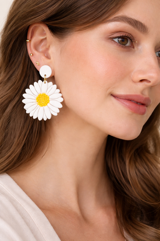 Boucles d’oreilles marguerite – bijou femme en acier inoxydable