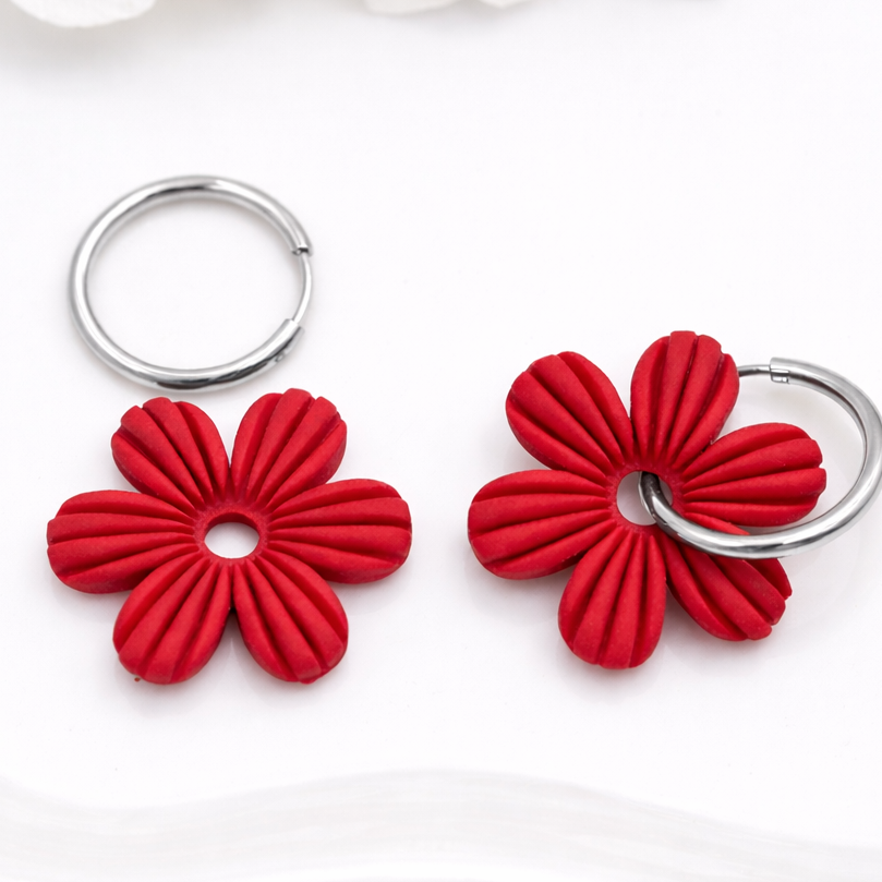 Pampilles fleurs rouges – boucles d’oreilles interchangeables femme (vendues sans créoles)