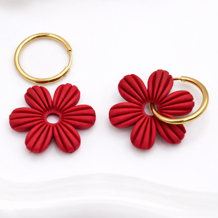 Pampilles fleurs rouges – boucles d’oreilles interchangeables femme (vendues sans créoles)