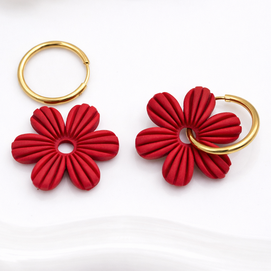 Pampilles fleurs rouges – boucles d’oreilles interchangeables femme (vendues sans créoles)