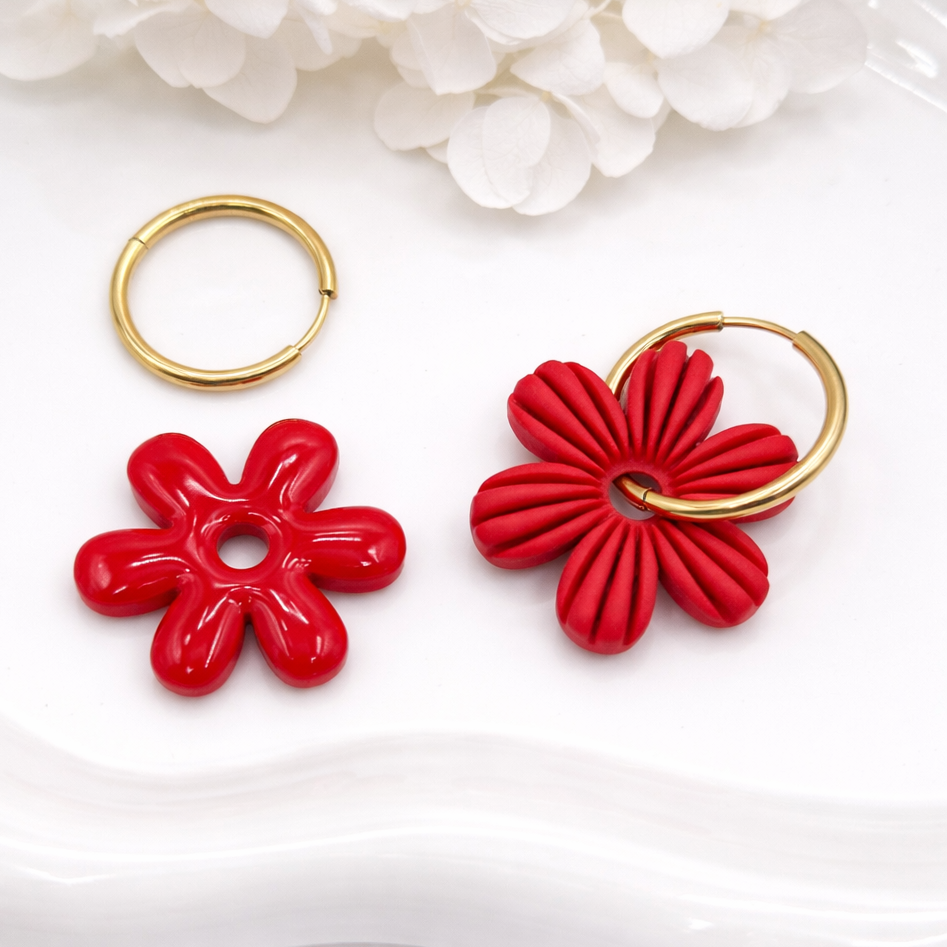 Pampilles fleurs rouges – boucles d’oreilles interchangeables femme (vendues sans créoles)