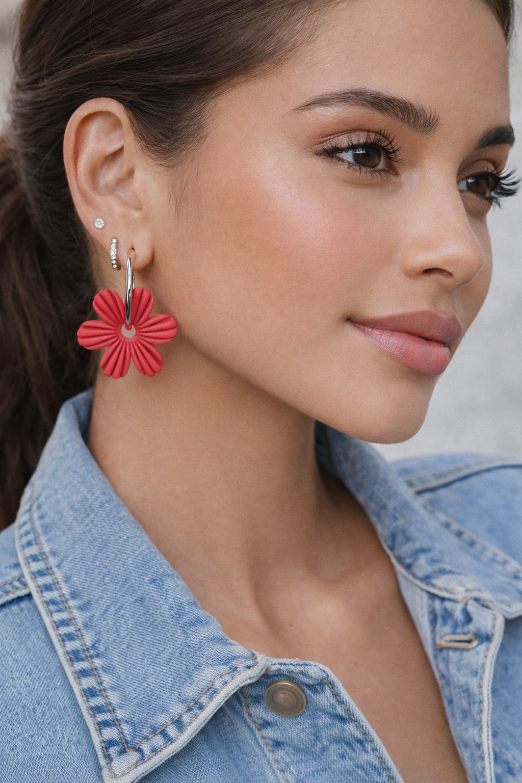 Pampilles fleurs rouges – boucles d’oreilles interchangeables femme (vendues sans créoles)