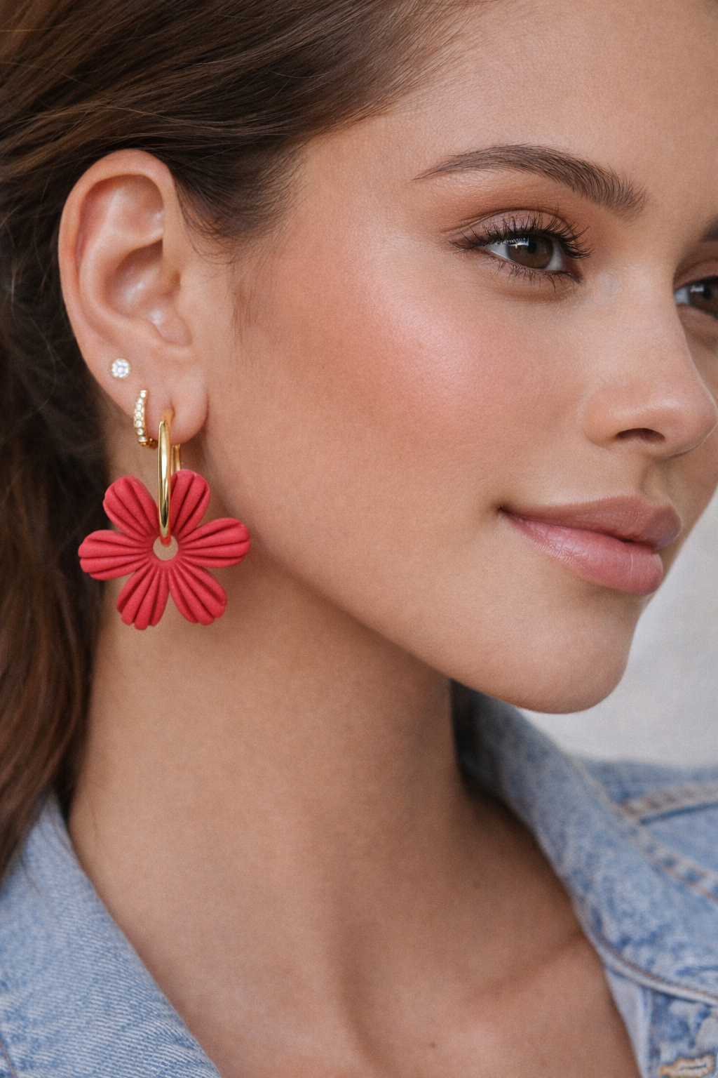 Pampilles fleurs rouges – boucles d’oreilles interchangeables femme (vendues sans créoles)