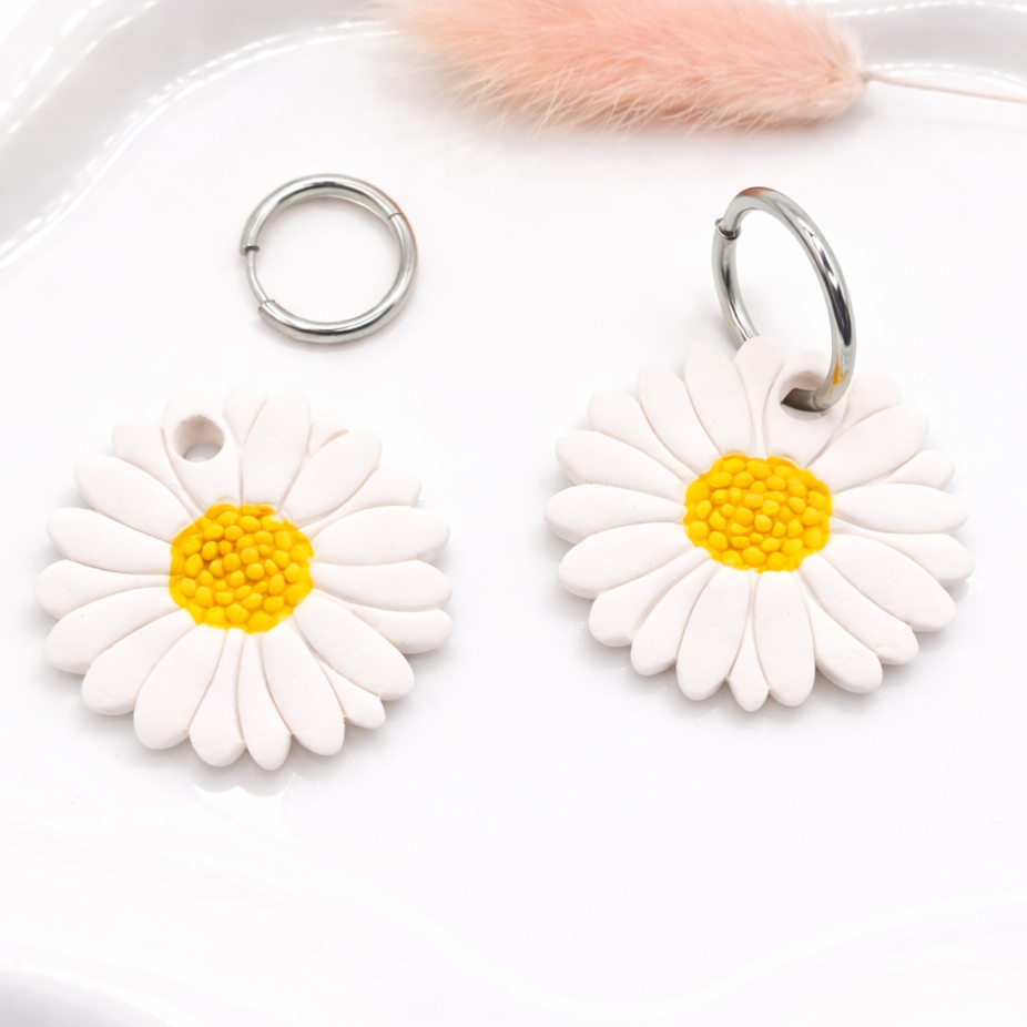 Pampilles marguerites – boucles d’oreilles interchangeables femme (vendues sans créoles)
