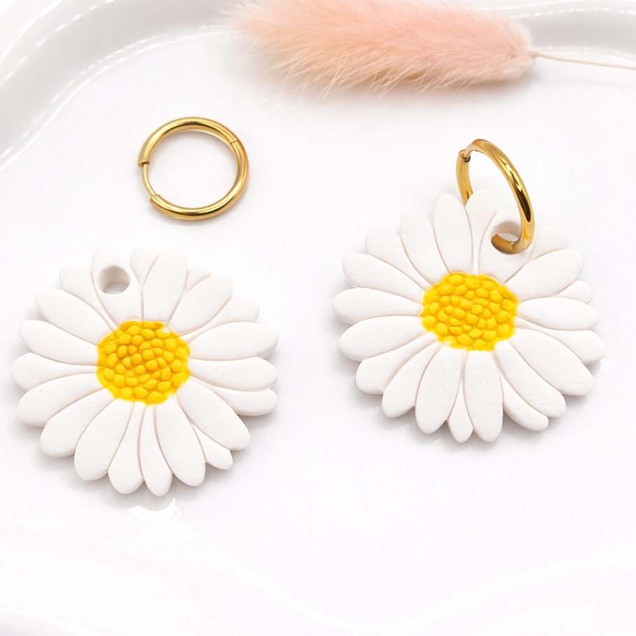 Pampilles marguerites – boucles d’oreilles interchangeables femme (vendues sans créoles)