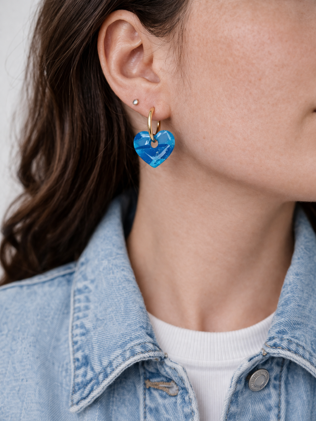 Boucles d'oreilles interchangeables petits cœurs bleu azur – pampilles (vendues sans créoles)