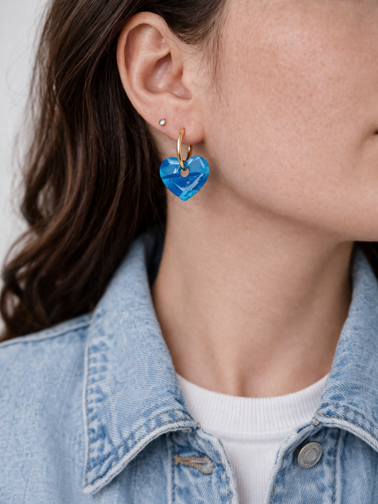 Boucles d'oreilles interchangeables petits cœurs bleu azur – pampilles (vendues sans créoles)