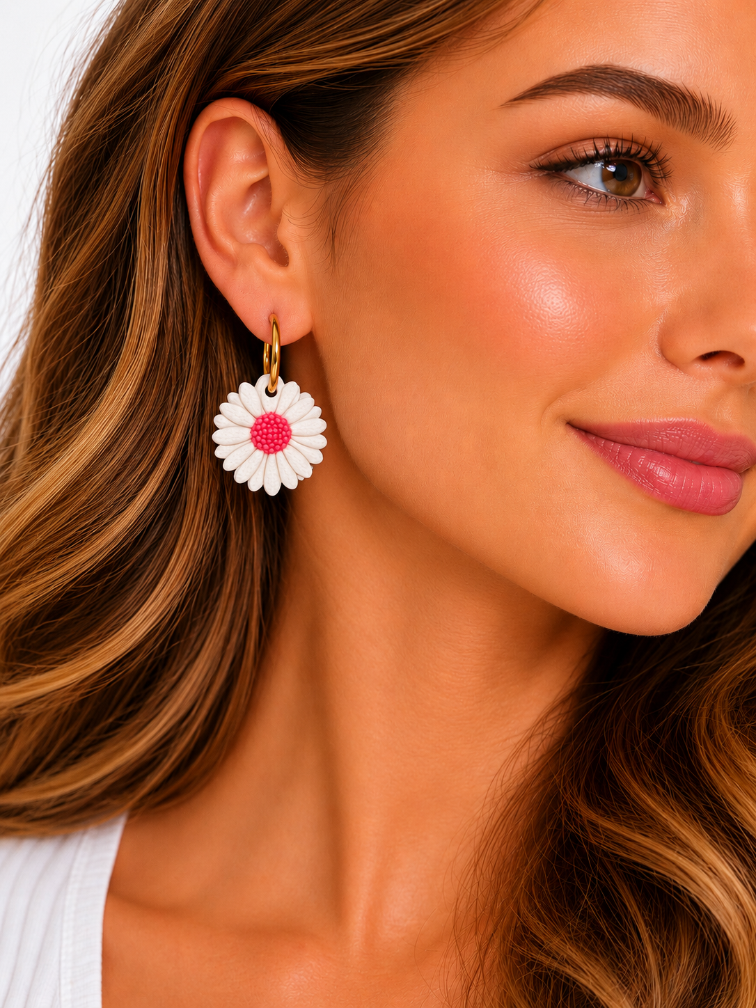 Pampilles marguerites rose fushia– boucles d’oreilles interchangeables femme (vendues sans créoles)