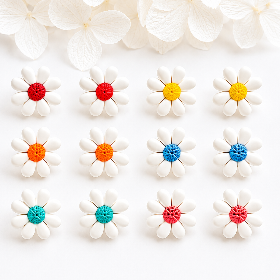 Boucles d’oreilles marguerites choix couleurs – puces florales élégantes en pâte polymère
