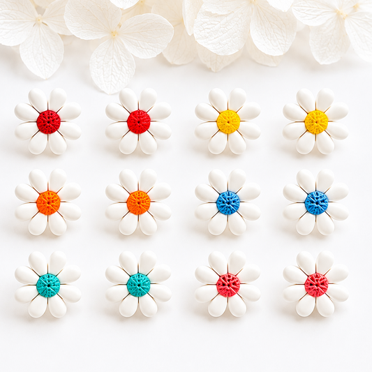 Boucles d’oreilles marguerites choix couleurs – puces florales élégantes en pâte polymère