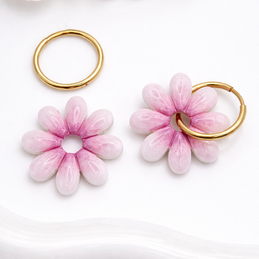 Pampilles marguerites roses – boucles d’oreilles interchangeables femme (vendues sans créoles)